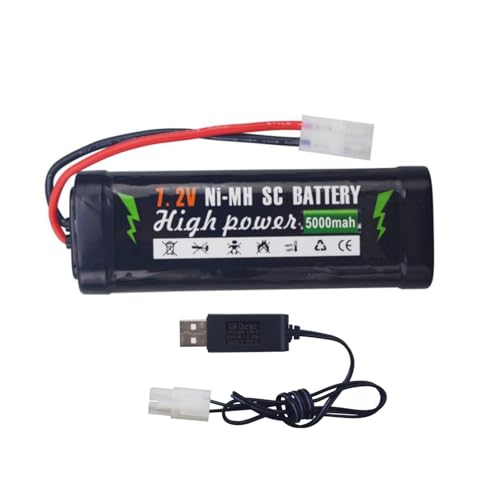 1PCS 7.2V 5000mAh NiMH Batterie+KET-2P Stecker+USB Ladegerät für RC Truggy Buggy Tank Racing Fernbedienung Auto LKW High Power mit Tiangong Stecker Batterie von BLLRC