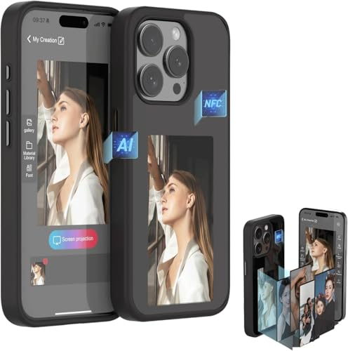 BLOSSOMLIFE Smart Ink Screen Handyhülle für iPhone 16 Pro Max NFC Portrait Digital Hülle für iPhone 16 E-Ink Bild Handyhülle Display DIY Foto (für iPhone 16 Pro) Schwarz von BLOSSOMLIFE