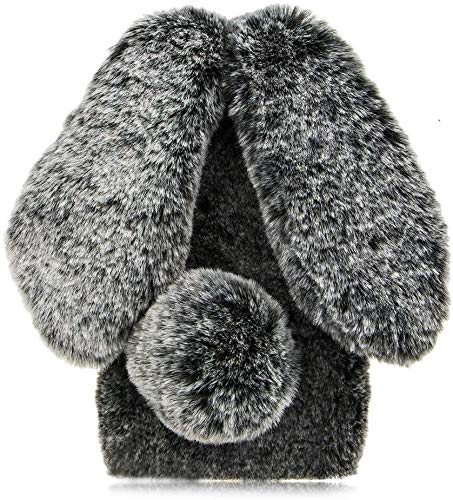 BLOTECH Fuzzy Protective Hülle für TCL 305i Hase Pelz Handyhülle Kaninchen Handyhülle Schutzhülle Niedlich Pelzigen Hase Winter Weicher und Bequemer Etui Flauschige Plüschbezug Tasche,Grey von BLOTECH