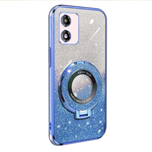 BLOTECH Kompatibel mit Motorola Moto E13 Hülle,[Weiche TPU Abdeckung + Glitzer Papier] 3 in 1 Hybrid Hülle mit 360°drehbar Kickstand Finger Griff Halter Hülle für Motorola Moto E13 - Blau von BLOTECH