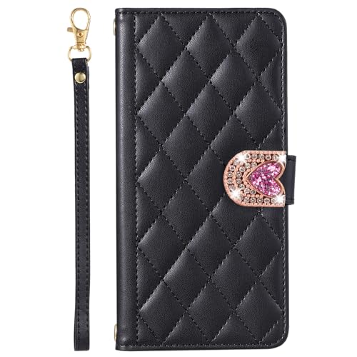 BLOTECH Tasche für Redmi 14C 4G Diamond Stitch Ledertasche Wallet Case, PU-Leder, Handyhülle Bumper 3 Kartenschlitze, Geldbörse, Handgelenkband, schützendes Flip Wallet Case,Schwarz von BLOTECH