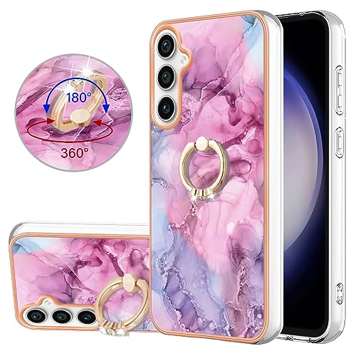 Hülle für Samsung Galaxy S24 FE Marmor Schutzhülle,Backcover Premium Galvanik Handyhülle mit 360Grad Drehbarer Ständer Anti-Scratch Glänzender Marmor Cover für Samsung Galaxy S24 FE,Pink Marble von BLOTECH