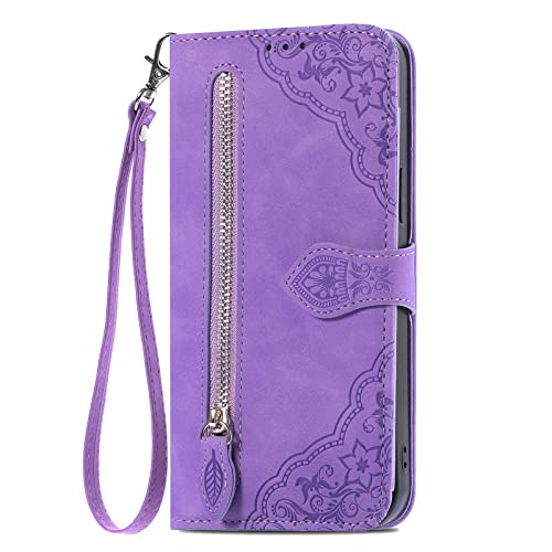 Zip Card Slots Hülle für Xiaomi Redmi K80 Pro Wallet Women's Small Leather Purse Bifold Wallet Handbag with Zip for Women Girls Folio Cover Brieftasche Geldbörse für Xiaomi Redmi K80 Pro,Violett von BLOTECH