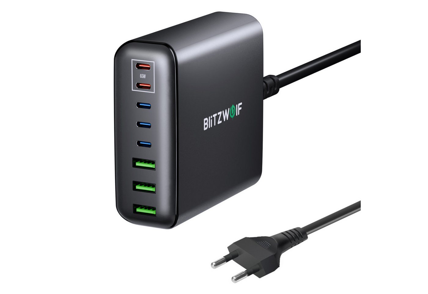 BLiTZWOLF 250W 8-Port GaN USB-Ladegerät (5x USB-C PD + 3x USB-A Schnellladegerät, Smartphone Laptop Ladegerät, Desktop-Ladestation) von BLiTZWOLF