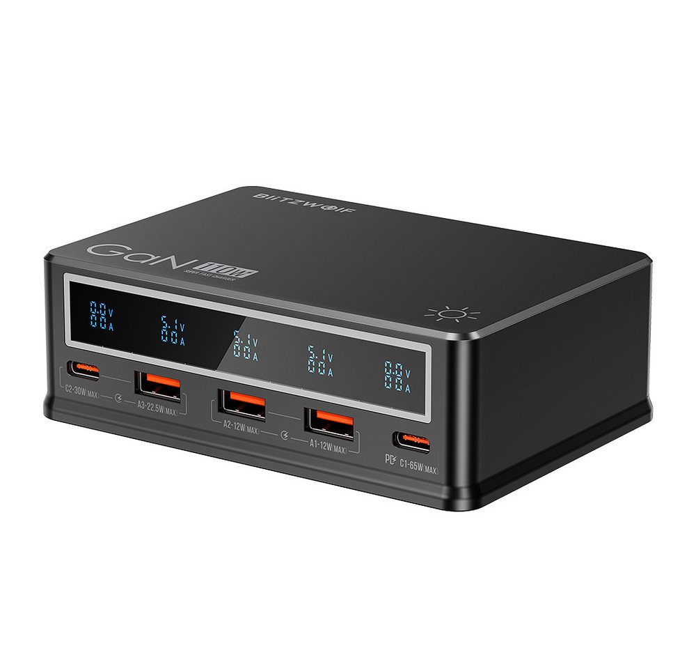 BLiTZWOLF 5-Port 110W USB-Ladegerät (PD Digital Schnelllade Desktop Ladestation 3USB-A+2USB-C PD3.0 QC3.0) von BLiTZWOLF