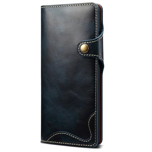 BMLLQSS Schutzhülle aus echtem Leder für Samsung Galaxy S24 Ultra/S24 Plus/S24, Klapphülle mit Kartenschlitz, Magnetverschluss, Business-Cover (S24, Blau) von BMLLQSS