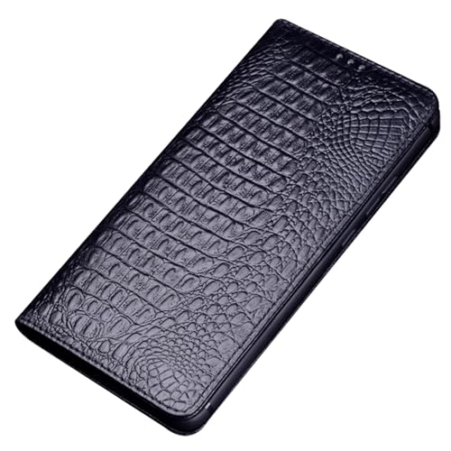 BMLLQSS Schutzhülle aus echtem Leder für Samsung Galaxy S24 Ultra/S24 Plus/S24, Krokodilmuster, magnetische Folio-Hülle mit Business-Stil (S24 Ultra, Schwarz) von BMLLQSS