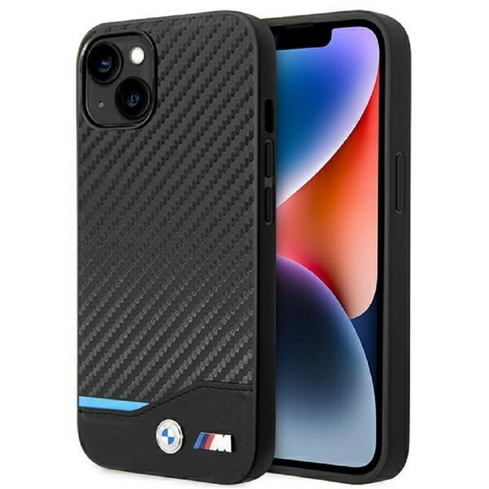 BMW Handyhülle Case Leder Tricolor schwarz Carbon iPhone 14 Plus von BMW