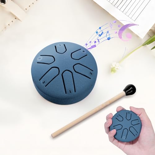 BNEHHOV Steel Tongue Drum 3 Zoll 6 Töne Zungentrommel mit Schlägeln Stahlzungentrommel Handpan Drum Percussion Instrument für Meditation Yoga Klangheilung für Anfänger und Kinder (Navy blau) von BNEHHOV