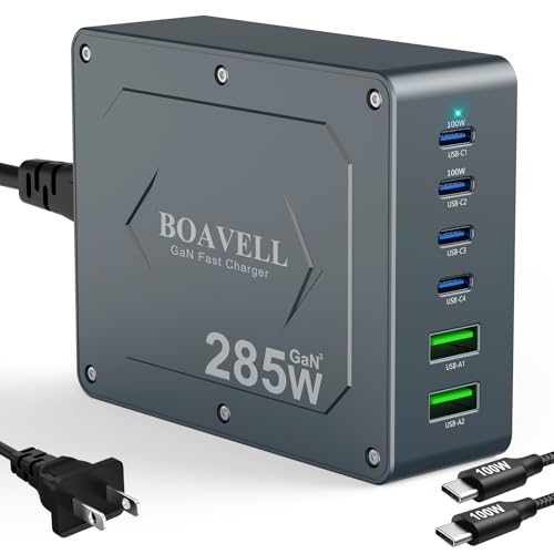 USB C Ladegerät, 6 Ports GaN 265 W USB C Ladegerät Block mit 1,5 m 100 W USB C Schnellladegerät Wandladegerät für iPhone 16 15 14, MacBook, iPad, Galaxy und mehr von BOAVELL