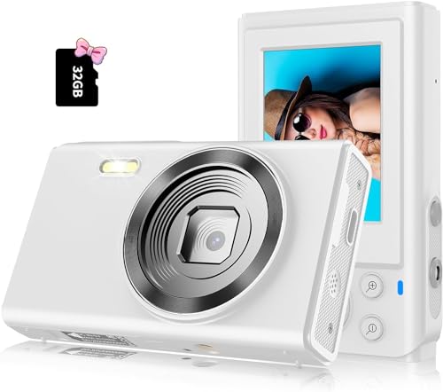 BOFIDAR Digitalkamera 1080P FHD Kinder Digitalkamera mit 32GB Karte, 2 Batterien, kleine weiße Digitalkamera, Vintage Digicam, alte Fotokamera, Geschenk für Kinder, Teenager, Mädchen, Jungen von BOFIDAR