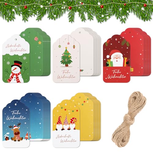 BOFUNX 100 Stücke Weihnachten Geschenkanhänger Weihnachten Geschenketiketten zum Beschriften Bunt Papieranhänger für Weihnachten Geschenke von BOFUNX