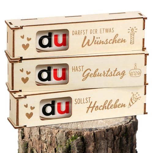 BOFUNX 3pcs du hast Geburtstag Holz Geschenkbox für Schokolade Geburtstag Geschenk Holzbox Geschenkideen Geburtstag für Kinder Junge Mädchen von BOFUNX