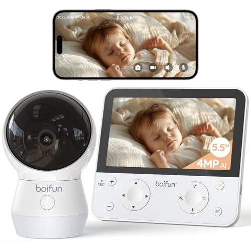 BOIFUN 5,5" Babyphone mit Kamera APP, KI-/Bauchschlaf-/Bewegungs-/Geräuscherkennung, 4MP PTZ 355°/115° Nachtsicht, Buntes Nachtlicht, Sicherer Datenschutz, Automatische Verfolgung, Wiegenlieder BOIFUN 5,5" Babyphone mit Kamera APP, KI-/Bauchschlaf-/Bewegungs-/Geräuscherkennung, 4MP PTZ 355°/115° Nachtsicht, Buntes Nachtlicht, Sicherer Datenschutz, Automatische Verfolgung, Wiegenlieder von BOIFUN