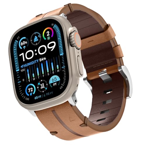 BOJYS Leder Armband für Apple Watch Ultra 2 49mm, Echtes Leder Ersatzarmband Klassische Leder Armbänder für iWatch Ultra 49mm 46mm 45mm 44mm 42mm Series 10 9 8 7 SE Series 6 5 4 3 2 1 von BOJYS