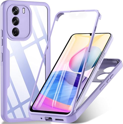 BOKYAS 360 Grad Hülle für Oppo Reno12 5G Crystal Anti-Gelb Case, Ganzkörper Stoßfeste Handyhülle mit eingebauter Displayschutzfolie, Silikon Bumper Schutzhülle, Lila von BOKYAS