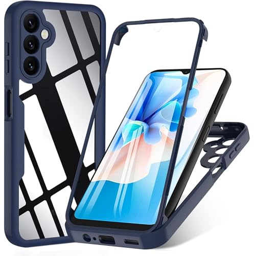 BOKYAS 360 Grad Hülle für Samsung Galaxy A16 (4G/5G) Crystal Anti-Gelb Case, Ganzkörper Stoßfeste Handyhülle mit eingebauter Displayschutzfolie, Silikon Bumper Schutzhülle, Blau von BOKYAS