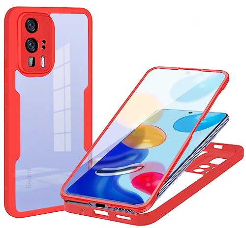 BOKYAS 360 Grad Hülle für Xiaomi Poco F5 Pro 5G Crystal Anti-Gelb Case, Ganzkörper Stoßfeste Handyhülle mit eingebauter Displayschutzfolie, Silikon Bumper Schutzhülle, Rot von BOKYAS