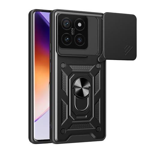 BOKYAS Armor Hülle für Xiaomi 14T mit Slide Kameraschutz Cover und Ring Ständer [Handyhülle Kompatibel Mit Auto Magnet] Militärischer Stoßfeste Case, Schwarz von BOKYAS