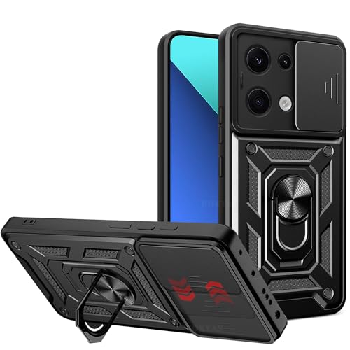 BOKYAS Armor Hülle für Xiaomi Redmi Note 13 4G mit Slide Kameraschutz Cover und Ring Ständer [Handyhülle Kompatibel Mit Auto Magnet] Militärischer Stoßfeste Case, Schwarz von BOKYAS