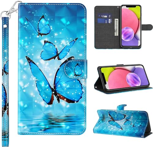 BOLELAW Handyhülle für Samsung Galaxy A54 5G Lederhülle[Standfunktion] [Magnetverschluss] Stoßfest Flip PU Leder Cover Case Klapphülle Samsung A54 Schutzhülle (Blau Schmetterling) von BOLELAW