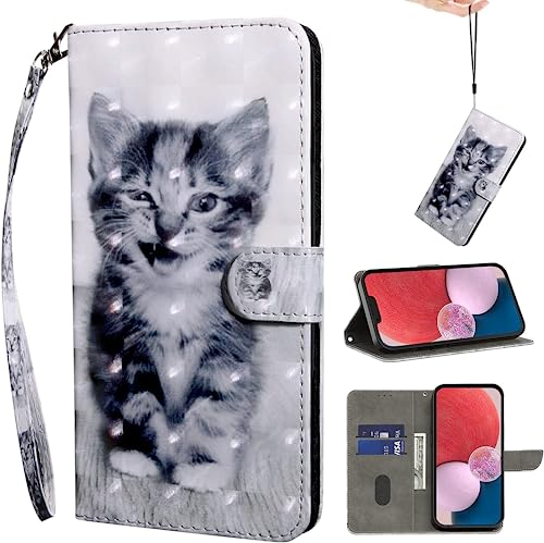 BOLELAW Handyhülle für Samsung Galaxy S22 5G Hülle Leder Flip Klappbare Stoßfeste [Premium PU Leder] [Standfunktion] [Kartenfächern] Schutzhülle Klapphülle für Samsung S22 5G, Smiley Katze von BOLELAW