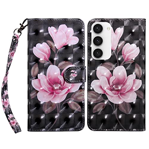 BOLELAW Handyhülle für Samsung Galaxy S23 5G Hülle Leder Flip Klappbare Stoßfeste [Premium PU Leder] [Standfunktion] [Kartenfächern] Schutzhülle Klapphülle für Samsung S23, Rosa Blüten von BOLELAW