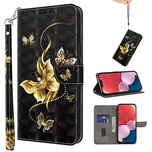 BOLELAW Hülle für Xiaomi 12 Pro Handyhülle, Kartensteckplatz Magnetverschluss Flip PU Leder Bemalte Muster Schutzhülle für Xiaomi 12 Pro, Golden Butterfly von BOLELAW