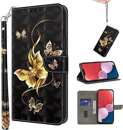 BOLELAW Handyhülle für Xiaomi 14 Hülle Leder Flip Klappbare Stoßfeste [Premium PU Leder] [Standfunktion] [Kartenfächern] Schutzhülle Klapphülle für Xiaomi 14, Golden Butterfly von BOLELAW