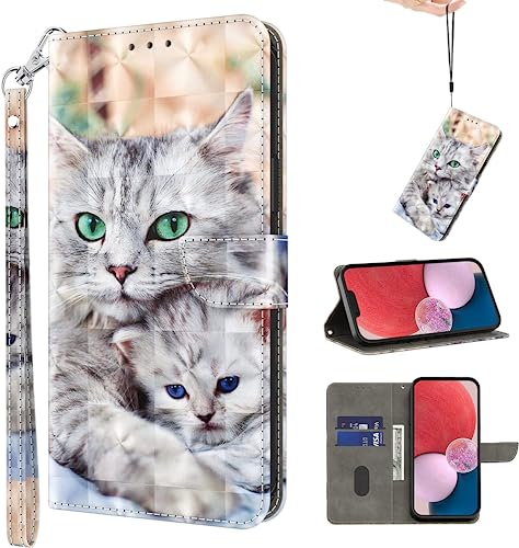 BOLELAW Handyhülle für iPhone 14 Pro Hülle, PU Leder Flip Wallet Case Schutzhülle [Kartenschlitzen] [Magnetverschluss] für iPhone 14 Pro (Zwei Katzen) von BOLELAW