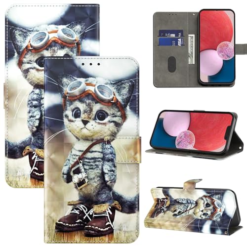 BOLELAW Handyhülle für iPhone 16 Plus Hülle Leder Flip Klappbare Stoßfeste [Premium PU Leder] [Standfunktion] [Kartenfächern] Schutzhülle Klapphülle für iPhone 16 Plus, Verschmitzte Katze von BOLELAW