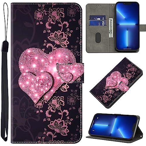 BOLELAW Hülle für Huawei P30 Lite mit [Magnetverschluss] [Flip-Funktion] [Kartenfächern] Flip Case Leder Huawei P30 Lite Schutzhülle Stylische Klapphülle, Rosa Pfirsichherz von BOLELAW