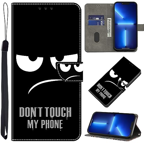 BOLELAW Hülle für Samsung Galaxy A14 5G/4G mit [Magnetverschluss] [Flip-Funktion] [Kartenfächern] Flip Case Leder Samsung Galaxy A14 Schutzhülle Stylische Klapphülle, Don't Touch My Phone von BOLELAW