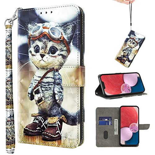 BOLELAW Handyhülle für Samsung Galaxy A14 5G/4G Hülle Leder Flip Klappbare [Premium PU Leder] [Standfunktion] [Kartenfächern] Schutzhülle Klapphülle für Samsung Galaxy A14, Verschmitzte Katze von BOLELAW