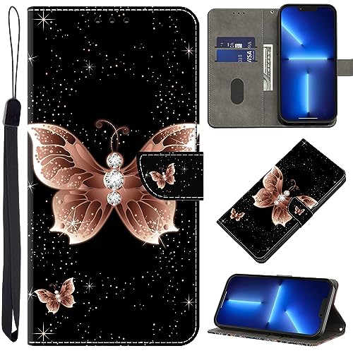 BOLELAW Hülle für Samsung Galaxy A32 5G mit [Magnetverschluss] [Flip-Funktion] [Kartenfächern] Flip Case Leder Samsung A32 5G Schutzhülle Stylische Klapphülle, Rosa Schmetterling von BOLELAW