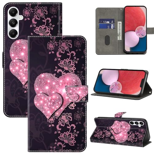 BOLELAW Hülle für Samsung Galaxy A35 5G mit [Magnetverschluss] [Flip-Funktion] [Kartenfächern] Flip Case Leder Samsung A35 Schutzhülle Stylische Klapphülle, Rosa Pfirsichherz von BOLELAW