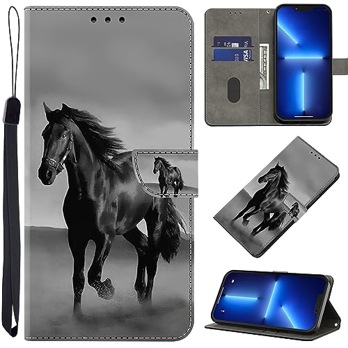 BOLELAW Hülle für Samsung Galaxy A51 4G (Nicht für A51 5G) mit [Magnetverschluss] [Flip-Funktion] [Kartenfächern] Flip Case Leder Schutzhülle Stylische Klapphülle, Schwarzes Pferd von BOLELAW