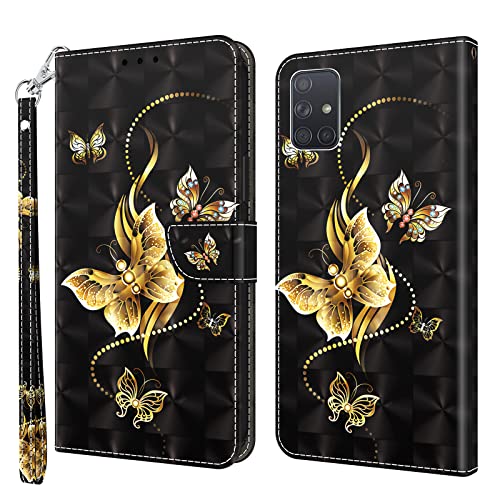 BOLELAW Handyhülle für Samsung Galaxy A51 4G Hülle Leder Flip Stoßfeste [Premium PU Leder] [Standfunktion] [Kartenfächern] Schutzhülle Klapphülle für Samsung A51 4G, Golden Butterfly von BOLELAW