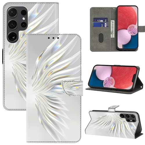 BOLELAW Hülle für Samsung Galaxy S24 Ultra mit [Magnetverschluss] [Flip-Funktion] [Kartenfächern] Flip Case Leder Schutzhülle Stylische Klapphülle, Kristall-Flügel von BOLELAW