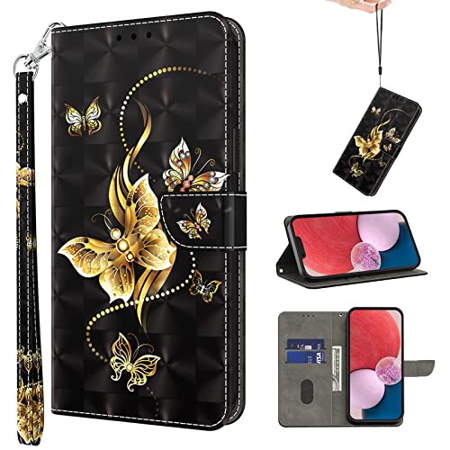 BOLELAW Hülle für Xiaomi Redmi Note 12 Pro Plus Handyhülle, Kartensteckplatz Magnetverschluss Flip PU Leder Bemalte Muster Schutzhülle für Redmi Note 12 Pro Plus, Golden Butterfly von BOLELAW