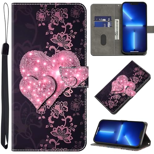 BOLELAW Hülle für Xiaomi Redmi Note 13 Pro 5G / Xiaomi Poco X6 5G mit [Magnetverschluss] [Flip-Funktion] [Kartenfächern] Flip Case Leder Redmi Note 13 Pro 5G Schutzhülle, Rosa Pfirsichherz von BOLELAW