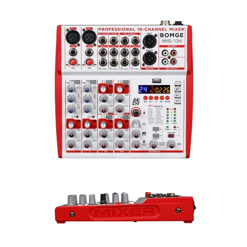 BOMGE 10-Eingangs-Soundboard-Mixer mit Mikrofon-Vorverstärker und Kompressoren, 24DSP, Bluetooth, 48 V Stromversorgung, britischer EQ und USB/Audio-Schnittstelle für Aufnahme, Karaoke und Podcast von BOMGE