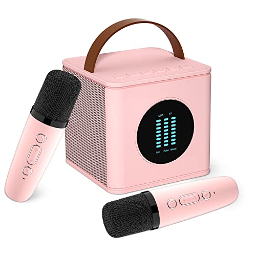 BONAOK Karaoke Maschine Kinder, Bluetooth Karaoke Anlage mit 2 Mikrofonen Kinder Erwachsene, Kinder Karaoke Mikrofon zum Aufladen, Mikrofon Singen Kabellos Spielzeug(Rosa) von BONAOK