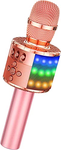 BONAOK Karaoke Mikrofon Kinder, Sing Mikrofon Für Kinder,Heim KTV Bluetooth Karaoke Maschine,Tragbarer Kinder Karaoke Mikrofon Maschinen,Party Lautsprecher für Smartphone PC(Q78 Roségold Plus) von BONAOK