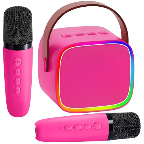 BONAOK Mikrofon Karaoke Maschine 2 Mikrofon, Bluetooth Karaokemaschinen für Kinder Erwachsene, Tragbarer Karaoke-Player Mikrofon zum Aufladen, Kinder Elektronisches Spielzeug (Rosenrot) von BONAOK