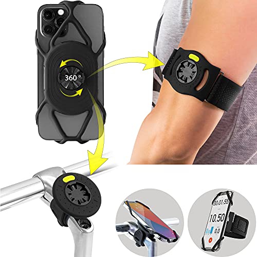 BONE 360° Drehbarer 2 IN 1 Abnembare Handyhalterung zum Joggen Radfahren, Universales Sportarmband Fahrradhalterung für Smartphone 4,7-7,2 Zoll, Fahrradcomputer Garmin - Run + Bike Tie Connect Kit von BONE