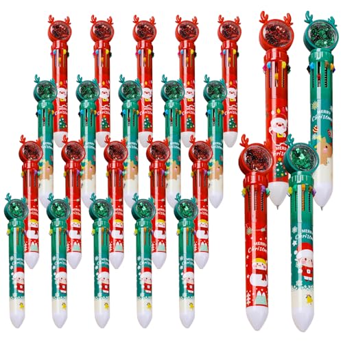 Christmas Ballpoint Pen, Pack of 24 Retractable Weihnachts-Kugelschreiber mit Pailletten, 10-in-1 Multicoloured Christmas Tree Pens, Santa Claus Ballpoint Pens with Snowman, Reindeer (4 Styles) von BORDEAG