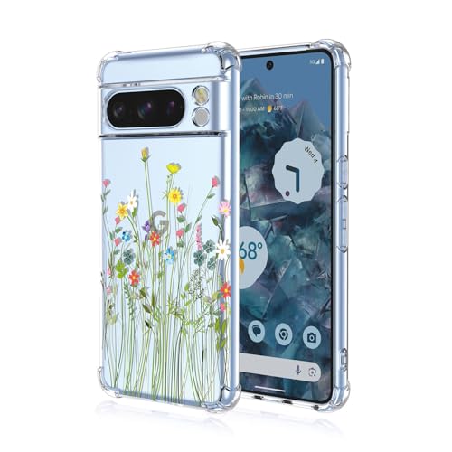 BORYA Hülle für Google Pixel 8 Pro, Stoßfest Weiches Transparent Silikon TPU Bumper Handyhülle Ultra Dünn Seidig Hochwertiges Elegant Schutzhülle, Bunt Blumen von BORYA