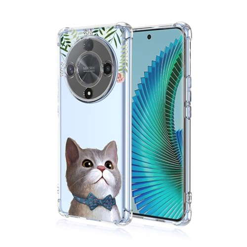 BORYA Hülle für Honor Magic6 Lite 5G (Magic 6 Lite), Stoßfest Weiches Transparent Silikon TPU Bumper Handyhülle Ultra Dünn Seidig Hochwertiges Elegant Schutzhülle, Blumen + Katze von BORYA