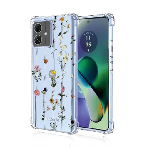 BORYA Hülle für Motorola Moto G54 5G, Stoßfest Weiches Transparent Silikon TPU Bumper Handyhülle Ultra Dünn Seidig Hochwertiges Elegant Schutzhülle, Gestreift Blumen von BORYA